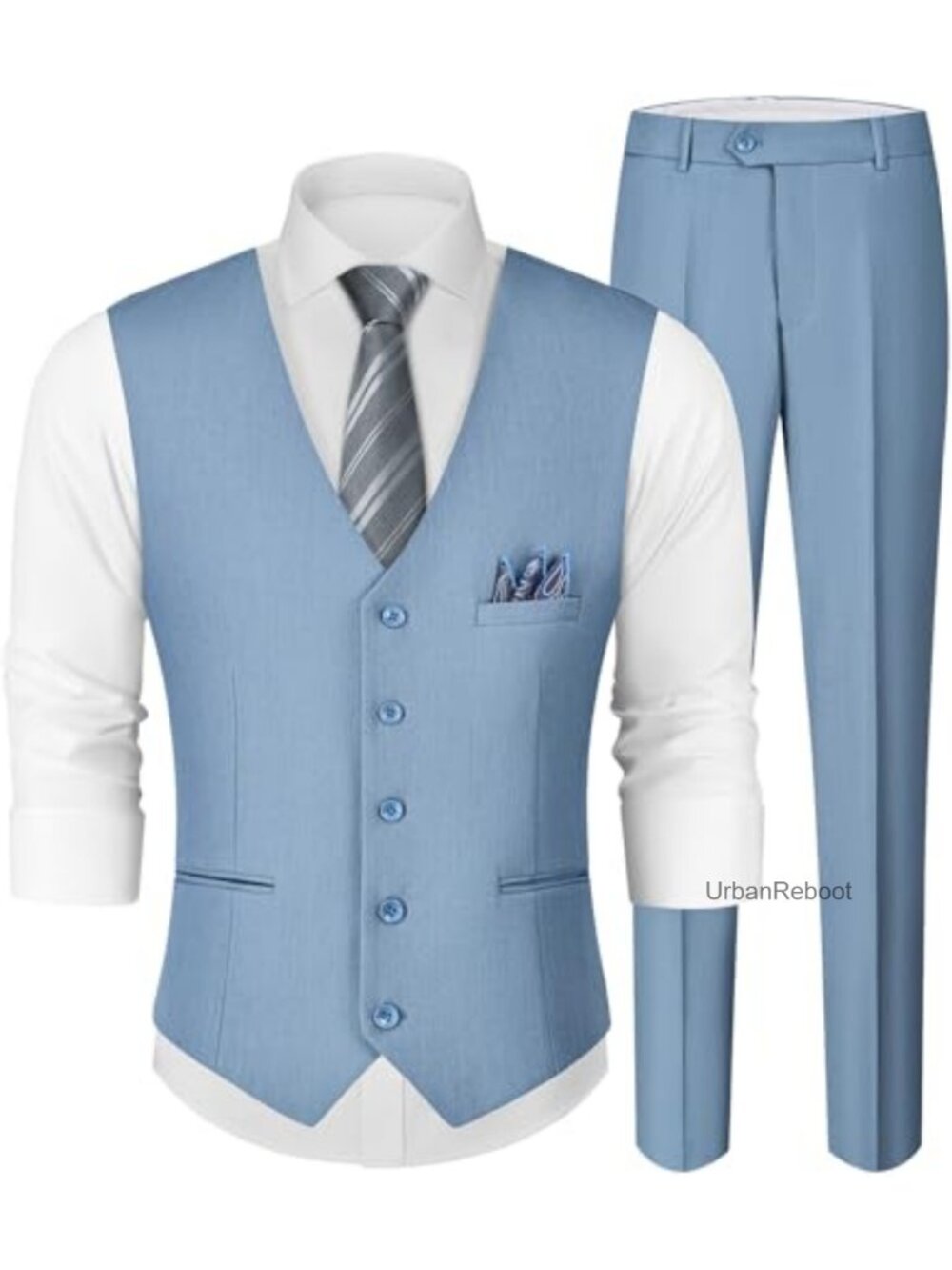 Men's Linen Vest and Pants Set Slim Fit Summer Wedding Groomsmen Suit with